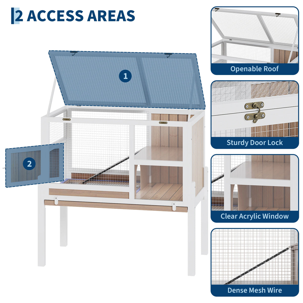 HiMISS Wooden Two Story Pet Cage With Ramp And Hideout