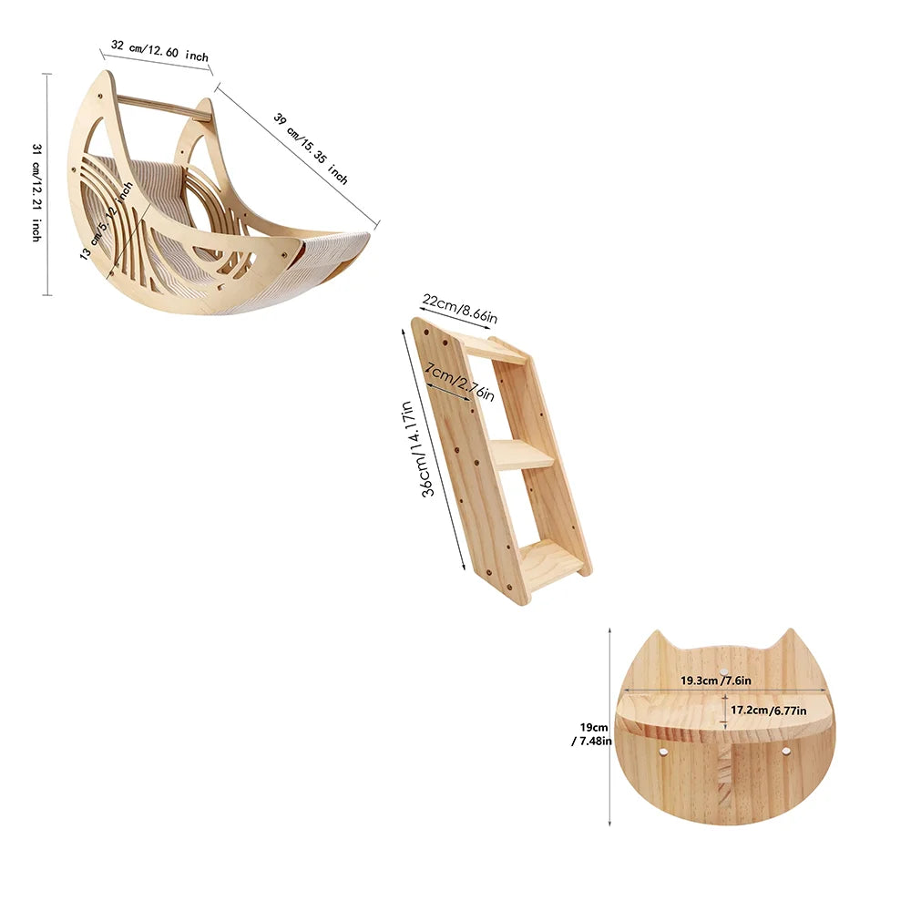 CWV Solid Pine Wood Wall Mounted Cat Climbing Shelves