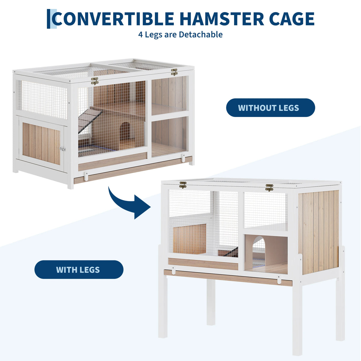 HiMISS Wooden Two Story Pet Cage With Ramp And Hideout