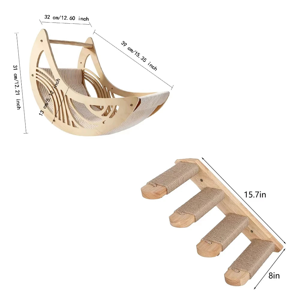 CWV Solid Pine Wood Wall Mounted Cat Climbing Shelves