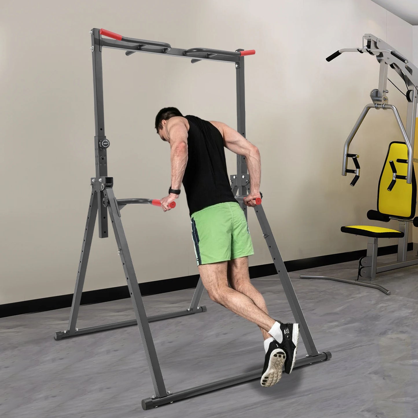 Foldable Power Tower Dip Station Height Adjustable Triangular Pull Up