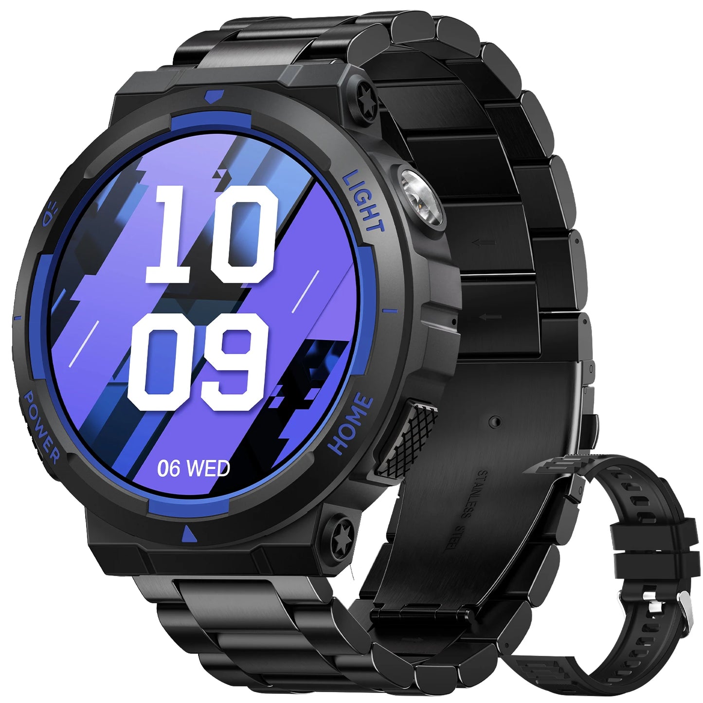 EIGIIS Men's Smartwatch With LED Flashlight And 100+ Sports Modes