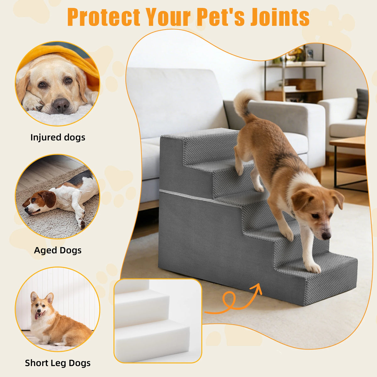 Foam Dog Stairs Ramp With Curved Non Slip Surface