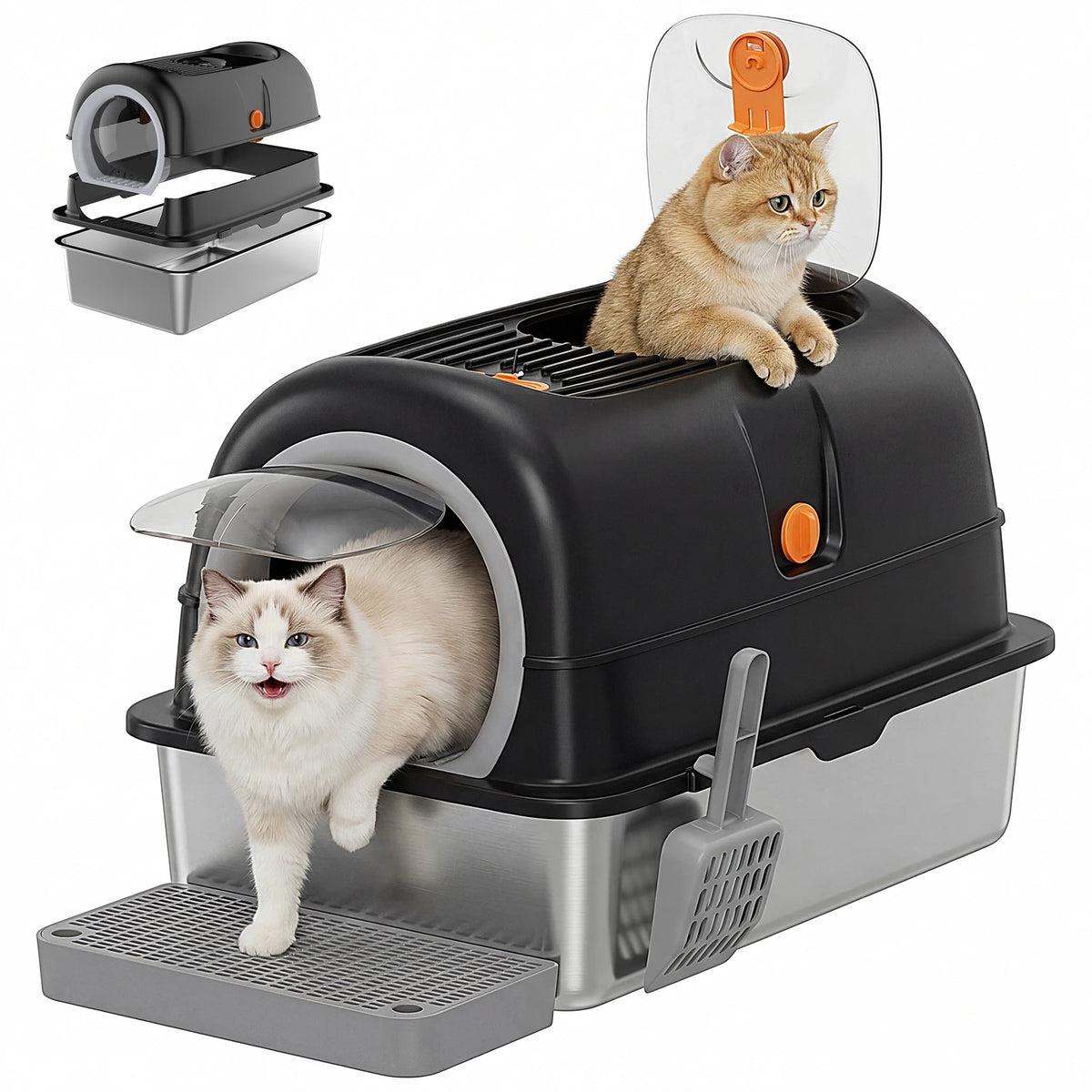 Stainless Steel Fully Enclosed Cat Litter Box With Safe Door