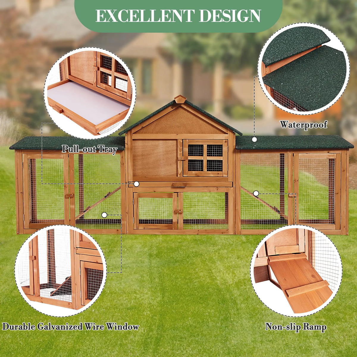 DishyKooker Two Level Wooden Rabbit Hutch With Ramp And Runs
