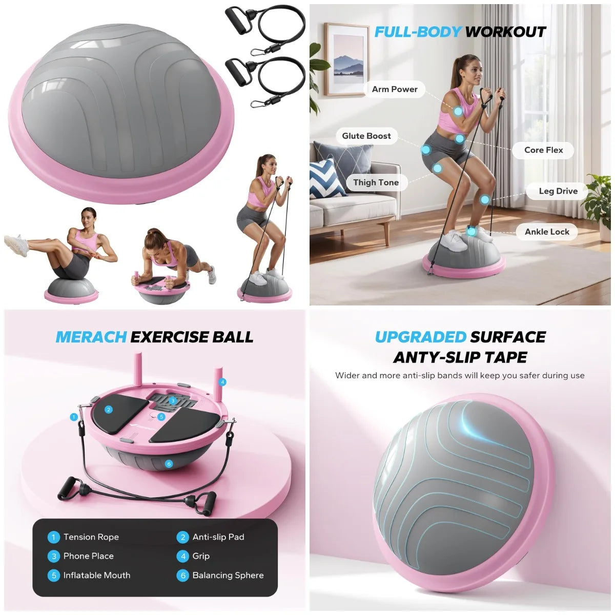 YTYIN Balance Ball Trainer With Resistance Bands For Core Strength