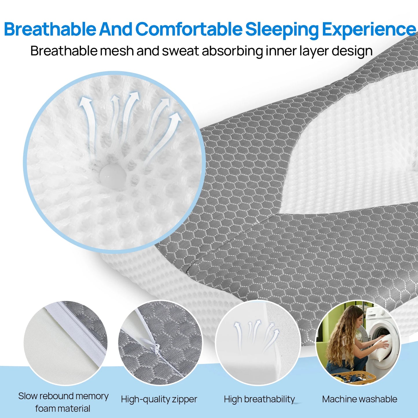JHK Cervical Neck Pillow Memory Foam Ventilated Ergonomic Support