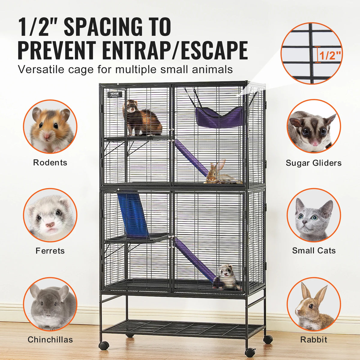 SucceBuy Four Tier Rolling Metal Spacious Indoor Cage