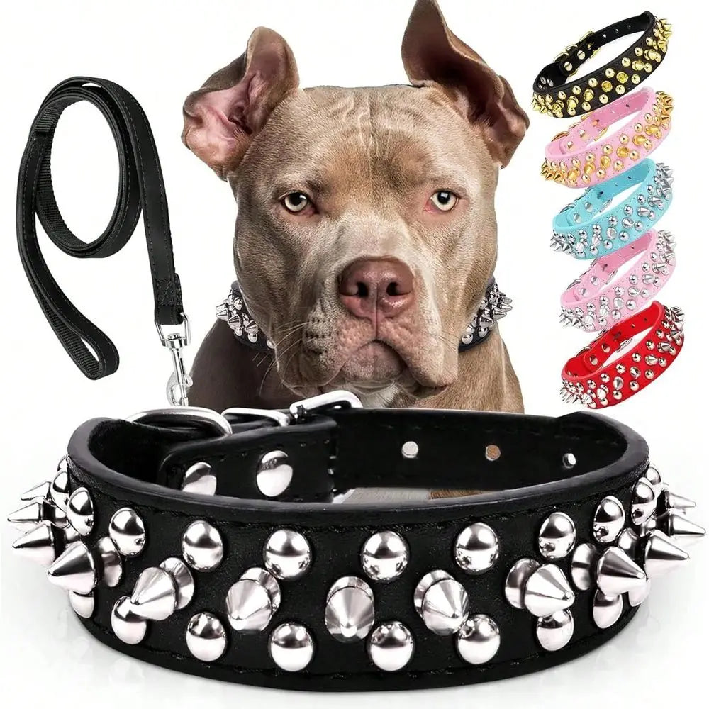 Premium Leather Spiked Dog Collar With Studded Rivet Design