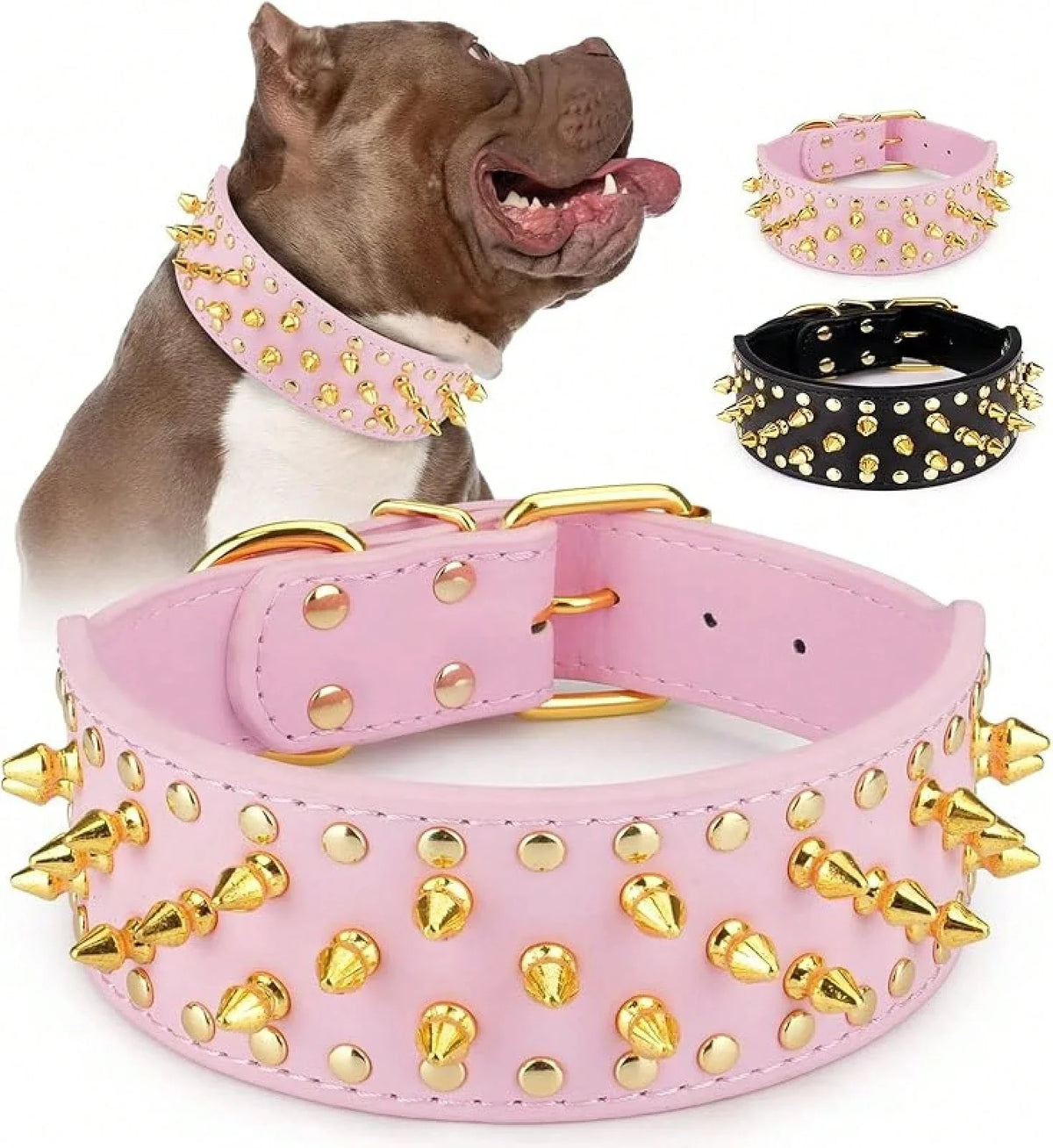 Adjustable Spiked PU Leather Dog Collar With Decorative Rivets