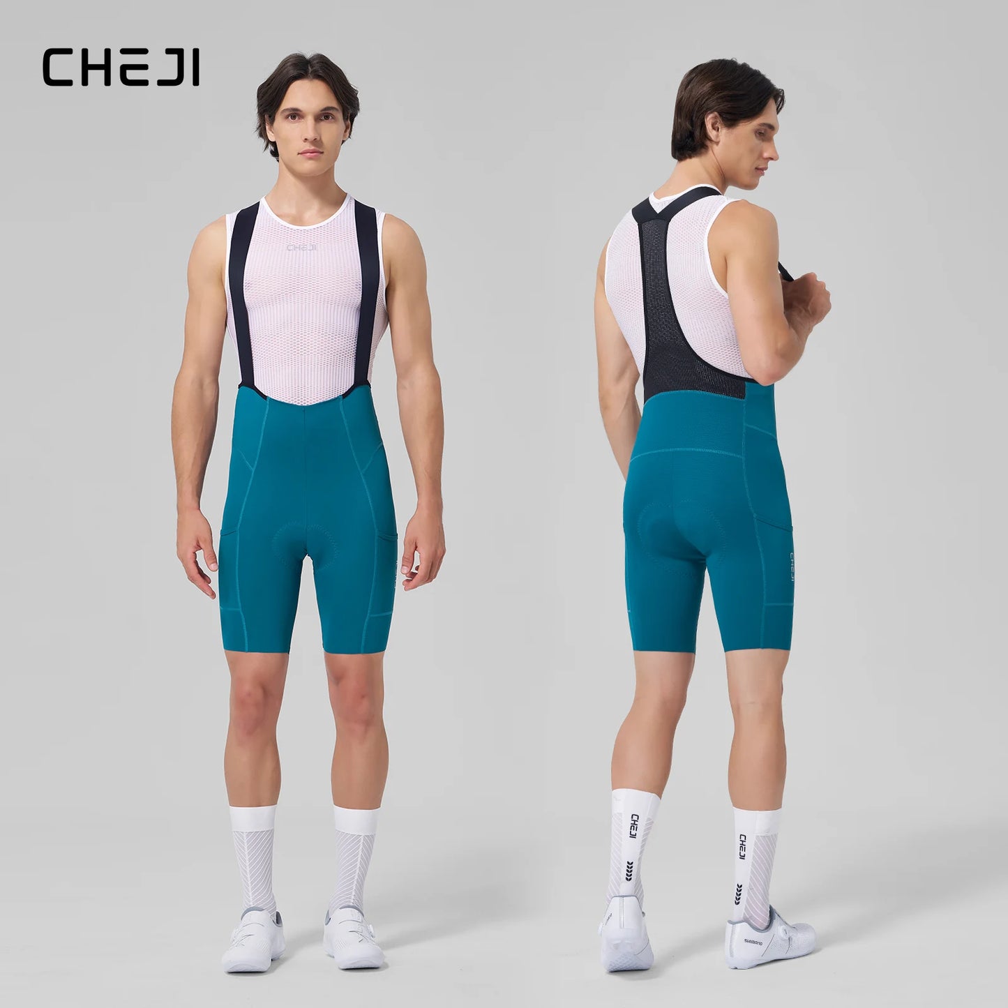 Cheji Men's Cycling Bib Shorts Seamless Quick-Dry Breathable Performance