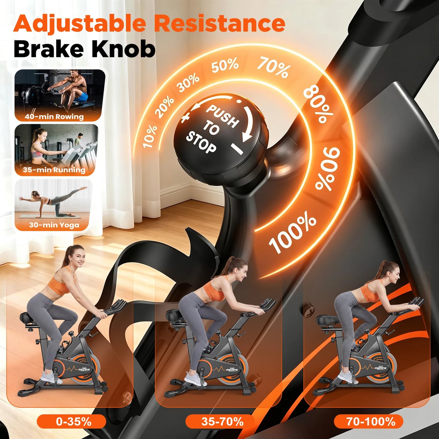 Relife Silent Belt Drive Stationary Bike With LCD Monitor Holder