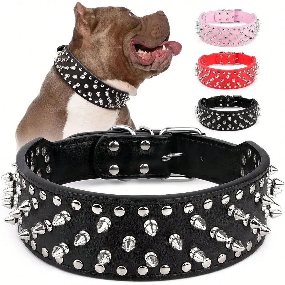 Adjustable Spiked PU Leather Dog Collar With Decorative Rivets