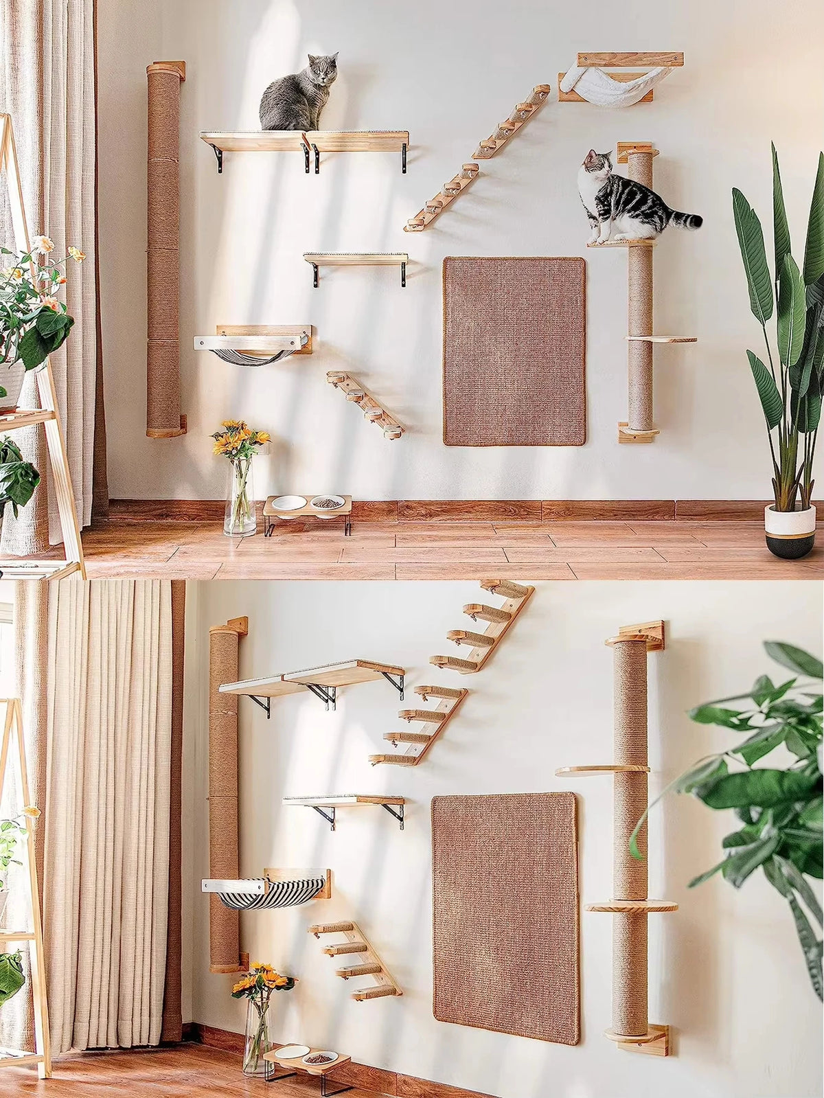 CWV Sisal Wall Mounted Cat Tree With Hammock And Scratcher