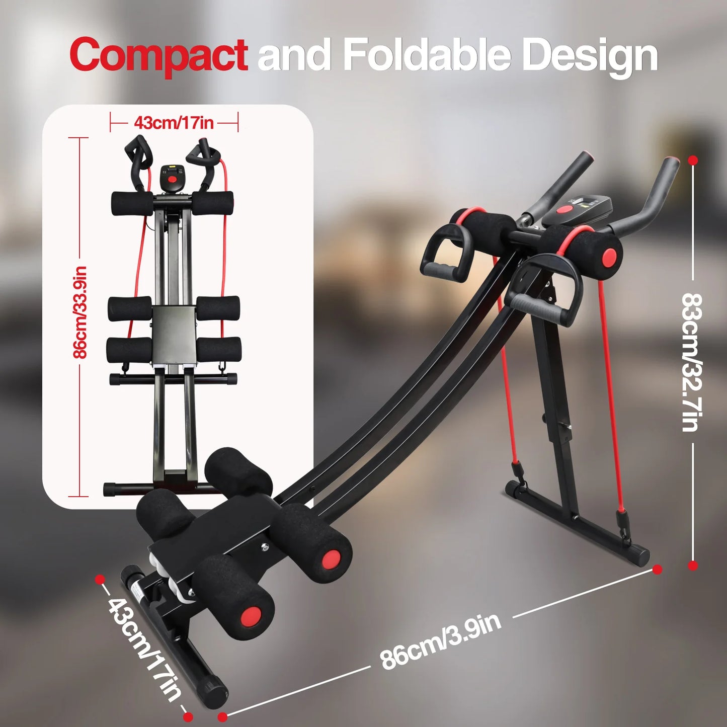 Foldable Abdominal Workout Machine With Adjustable Resistance Bands LCD Display