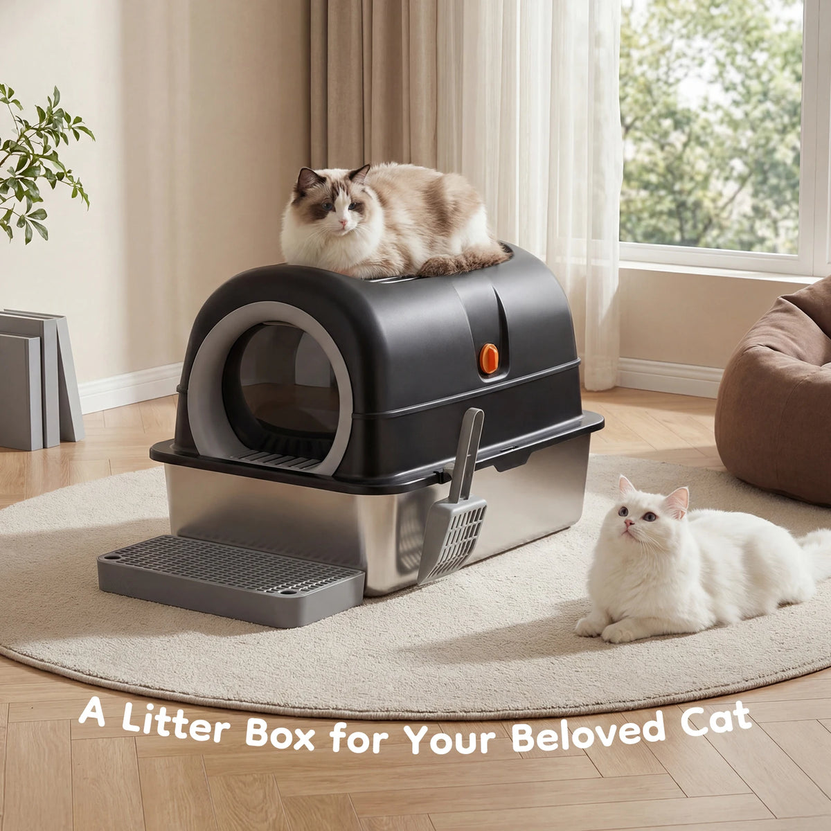 Stainless Steel Fully Enclosed Cat Litter Box With Safe Door