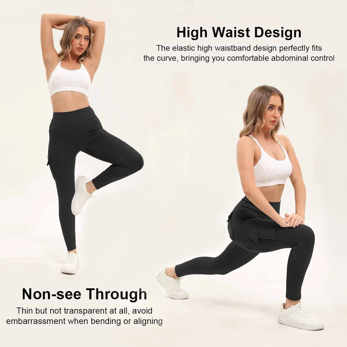 Women High Waisted Stretch Yoga Leggings With Pockets Three Pack