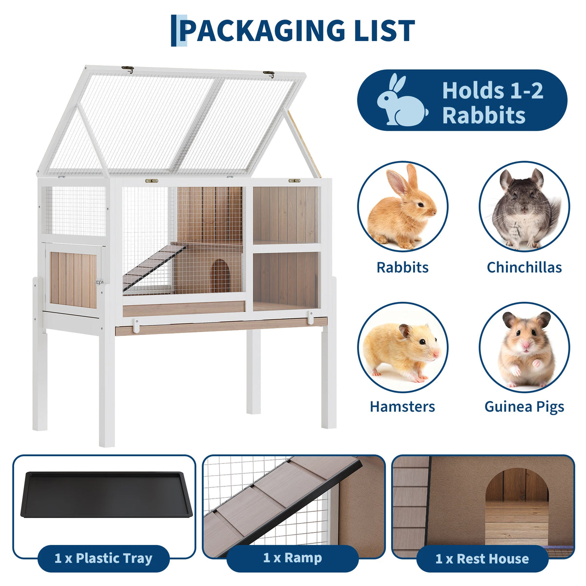 HiMISS Wooden Two Story Pet Cage With Ramp And Hideout