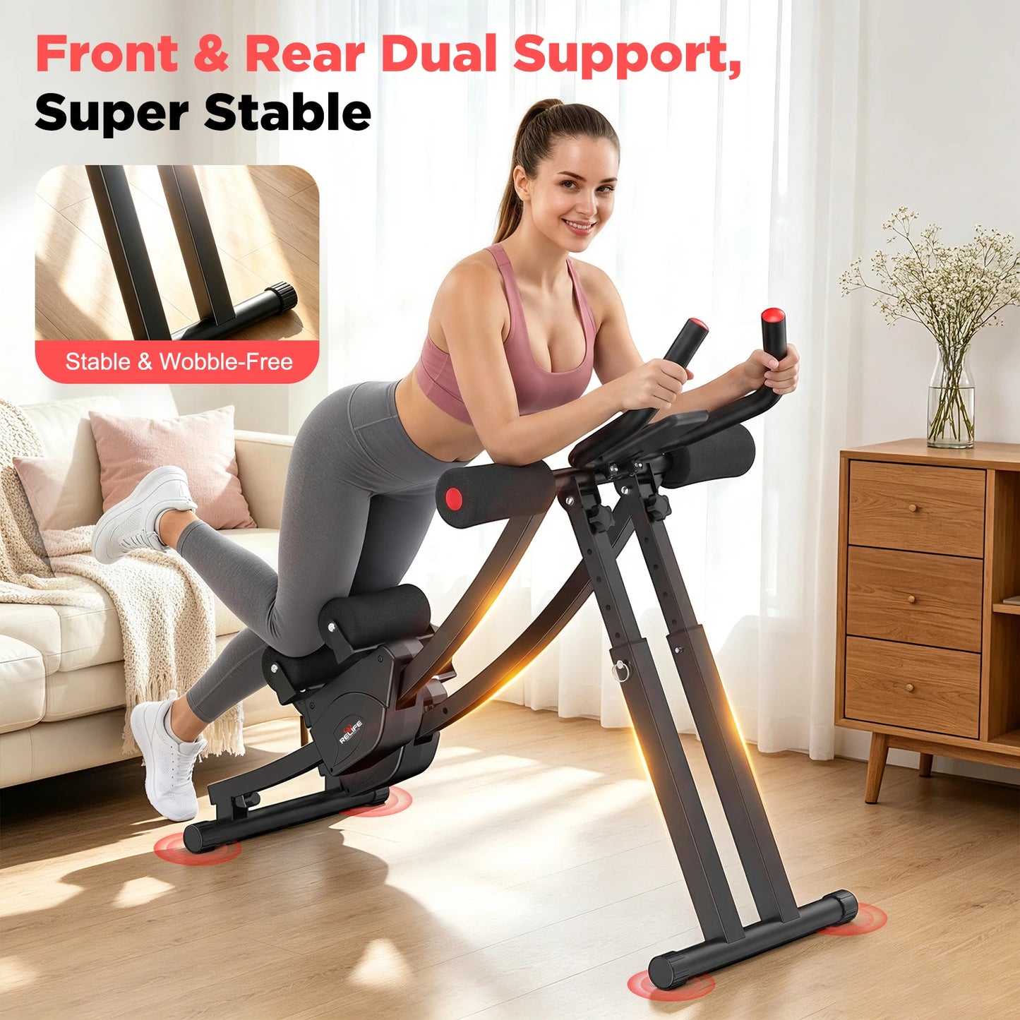 Dual Split-Track Ab Machine Foldable Core Trainer For Home Fitness