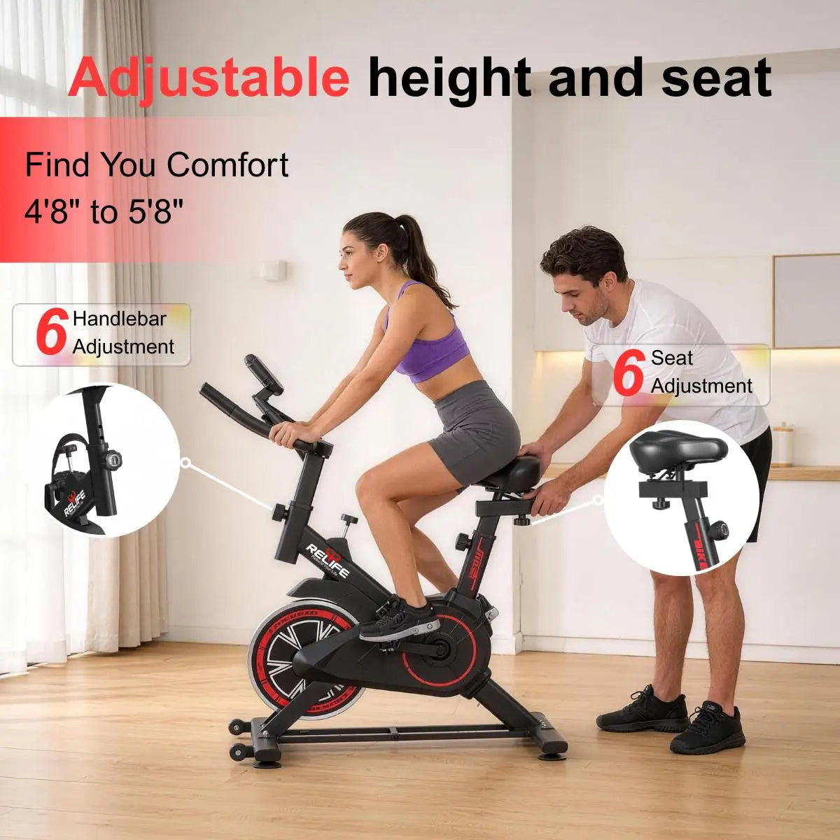 Relife Exercise Bike Stationary For Home With Silent Belt Drive