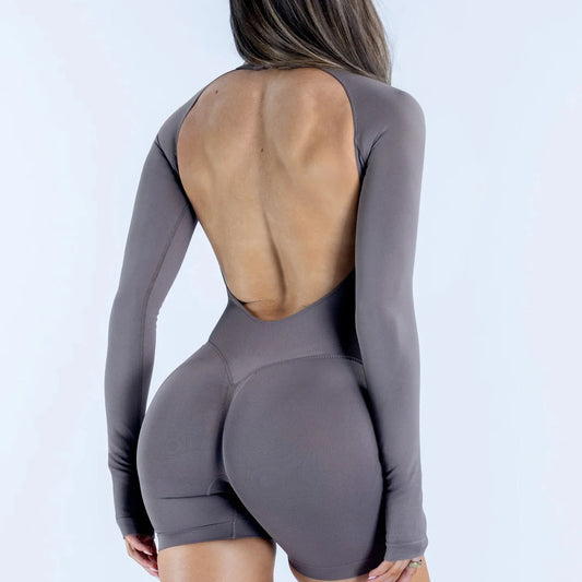 Nclagen Women Seamless Long Sleeve Yoga One Piece Jumpsuit