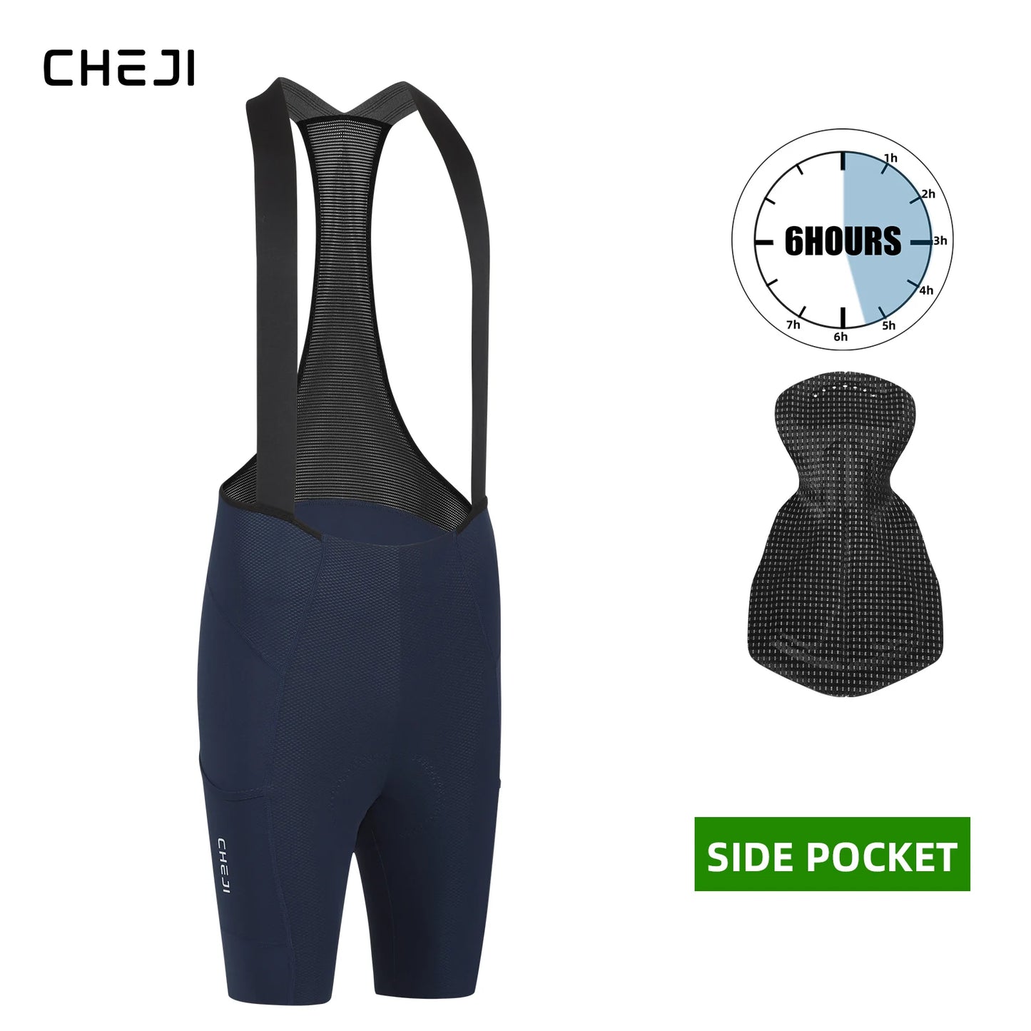 Cheji Men's Cycling Bib Shorts Seamless Quick-Dry Breathable Performance