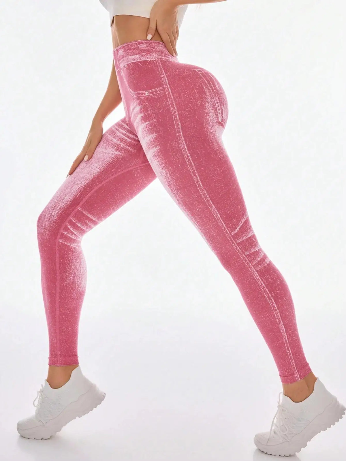 Women High Waist Faux Denim Jeggings With Butt Lifting Support