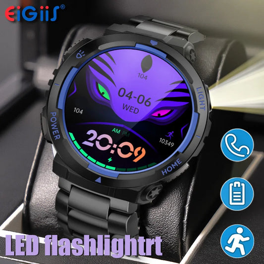 EIGIIS Men's Smartwatch With LED Flashlight And 100+ Sports Modes