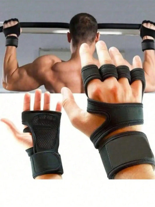 Fingerless Weightlifting Gloves With Hook And Loop Fastener Design