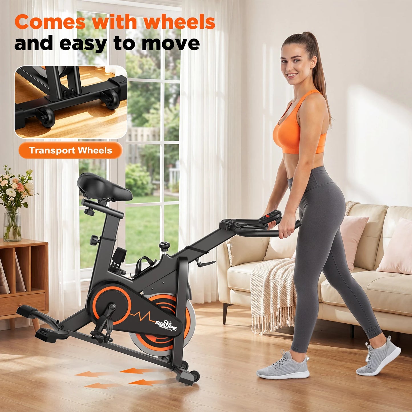 Relife Silent Belt Drive Stationary Bike With LCD Monitor Holder