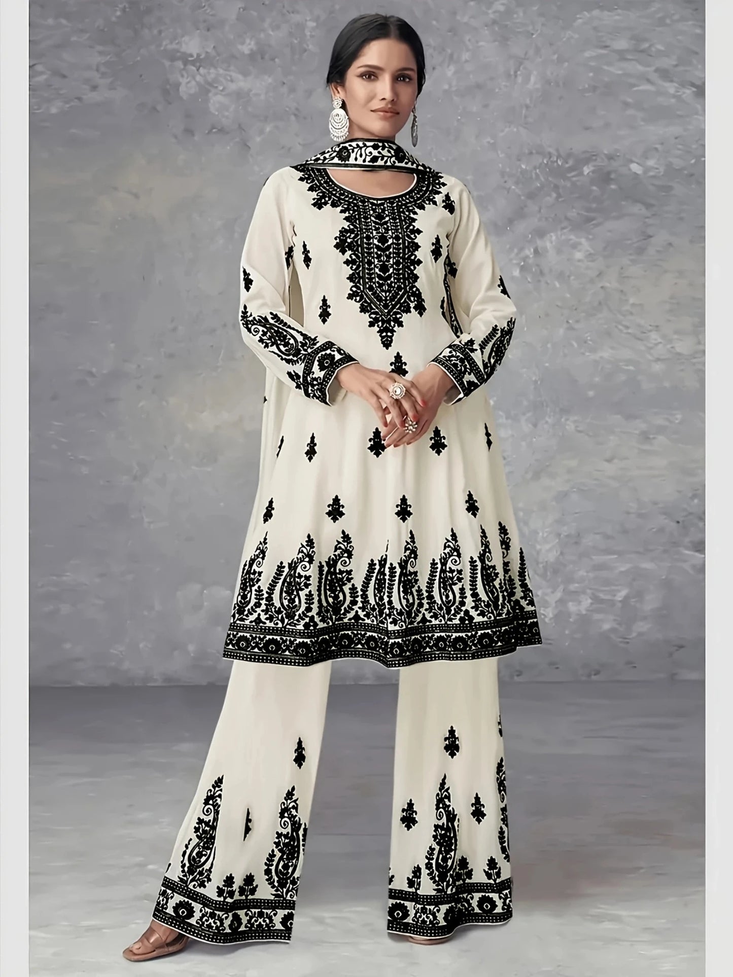 Printed Ethnic Style Three Piece Set With Headscarf