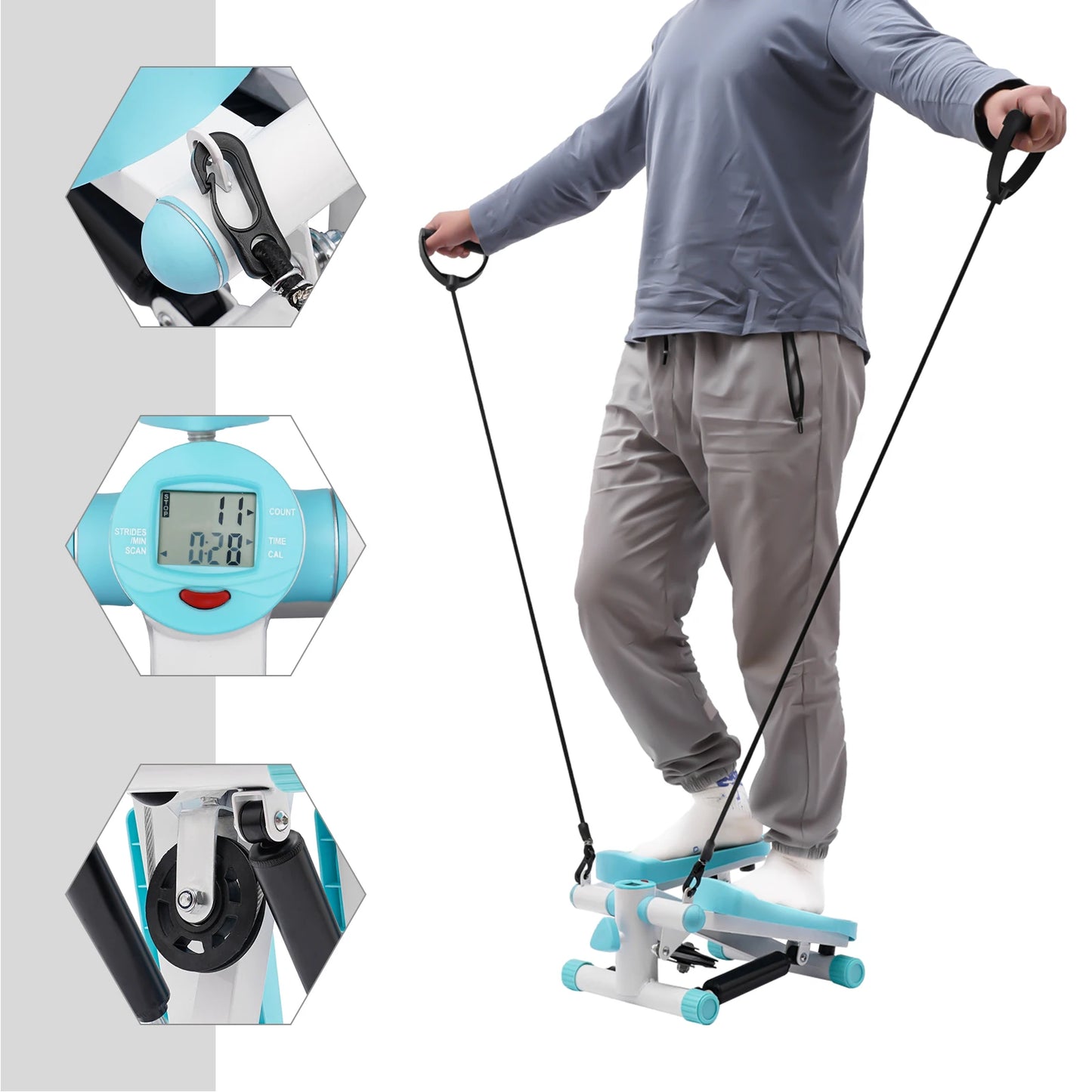 Mini Stepper With Resistance Bands Hydraulic Quiet Fitness Machine