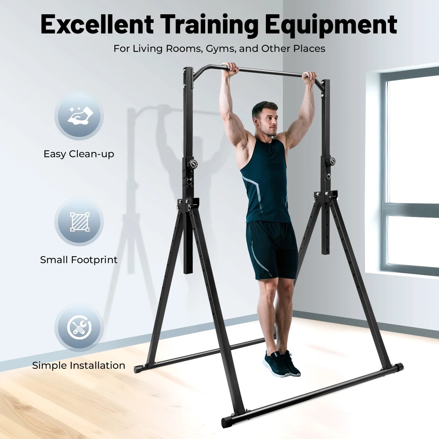 Foldable Pull Up Bar and Dip Station with Adjustable Height