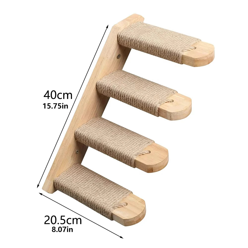 CWV Solid Pine Wood Wall Mounted Cat Climbing Shelves