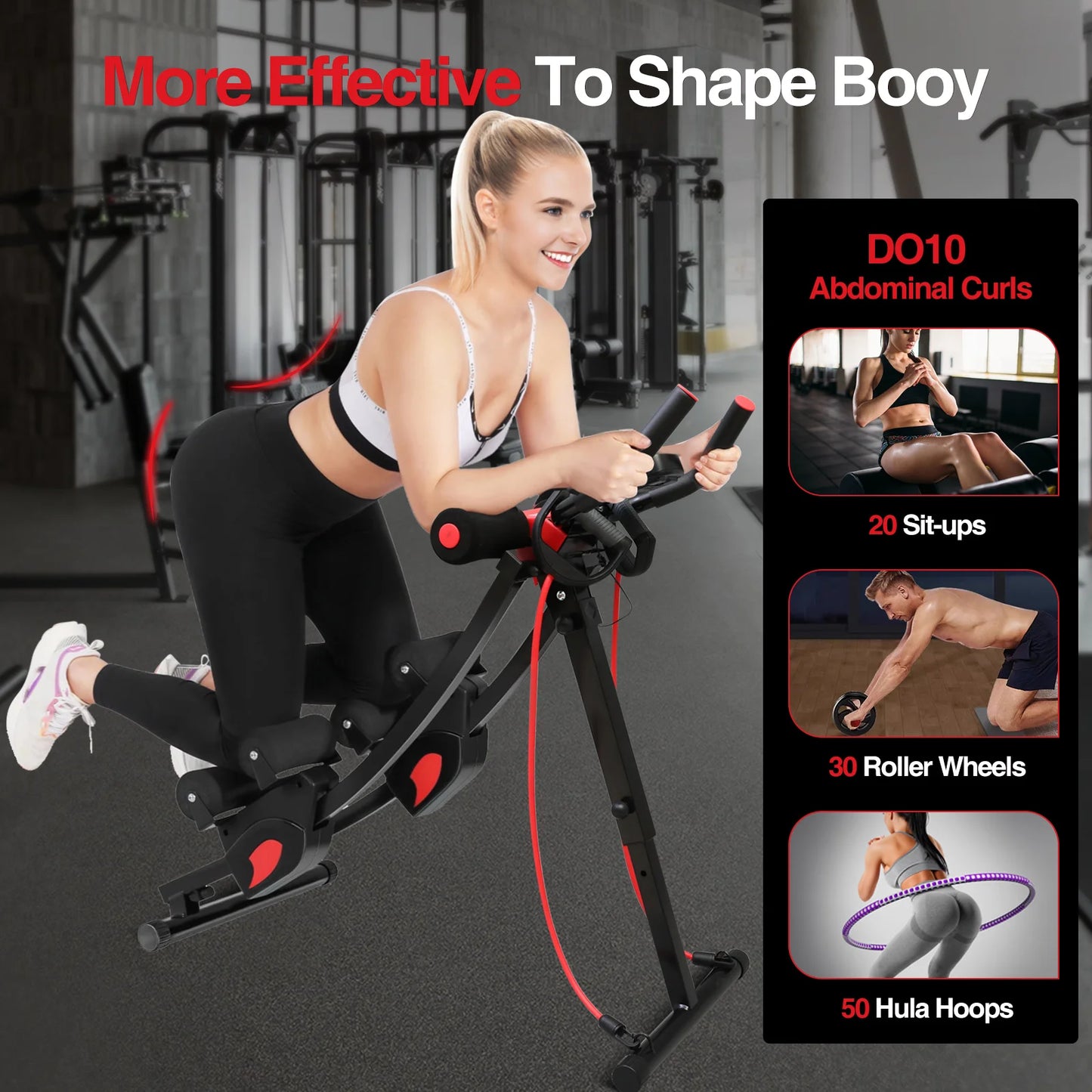 Foldable Abdominal Workout Machine With Adjustable Resistance Bands LCD Display