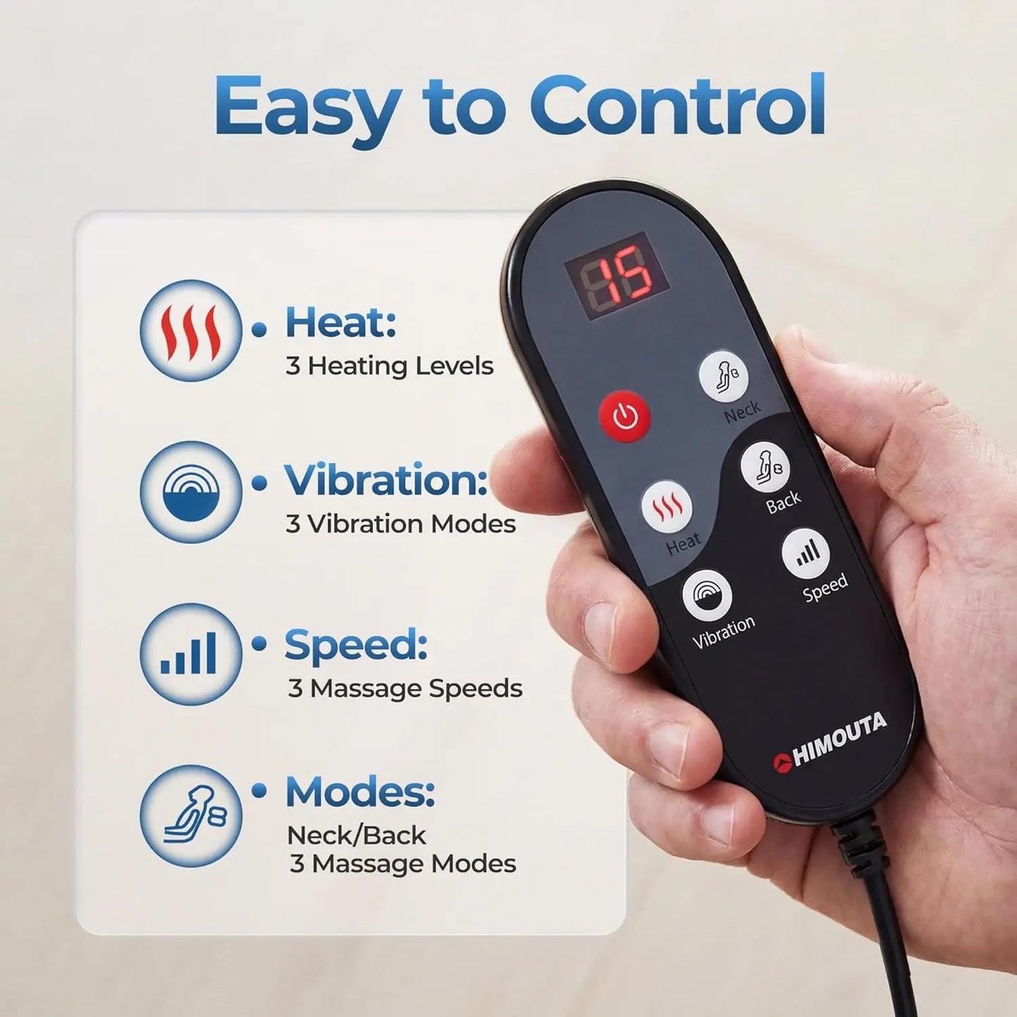 HIMOUTA 3-in-1 Shiatsu Massage Cushion With Heat 4D Kneading