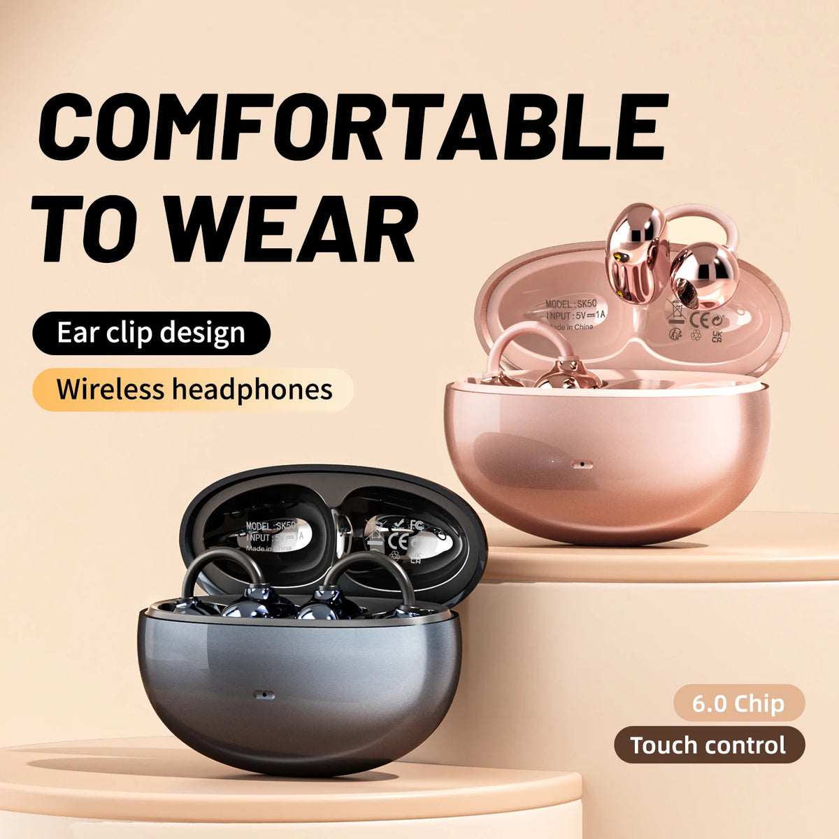 Insonixn Open Ear Clip Wireless Bluetooth Headphones With Mic
