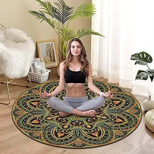 YTYIN Premium Round Yoga Mat Non Slip Extra Thick Exercise