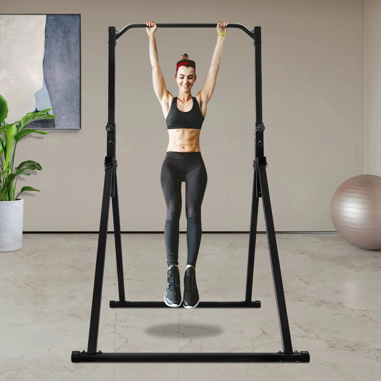 Foldable Pull Up Bar Power Tower Dip Station Adjustable 440LBS