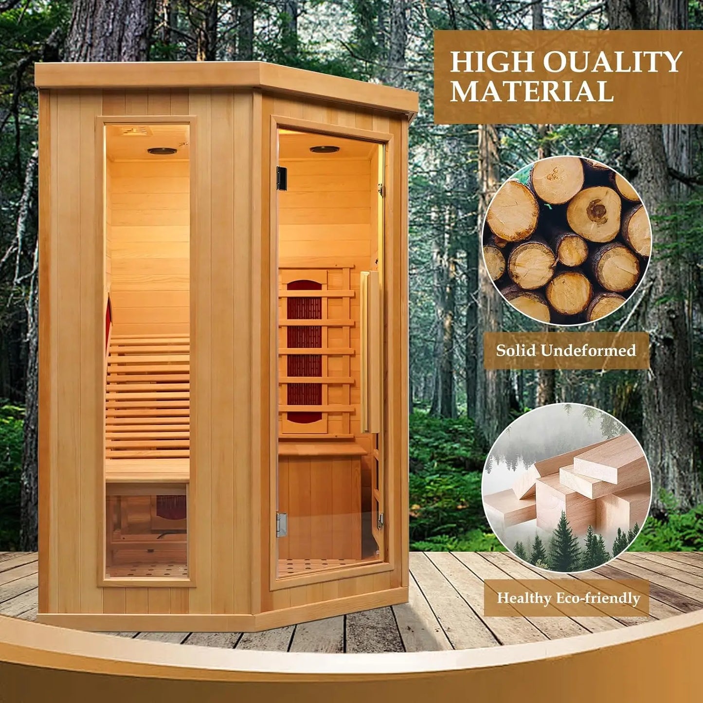 SMARTMAK Far Infrared Wood Sauna Indoor Canadian Hemlock