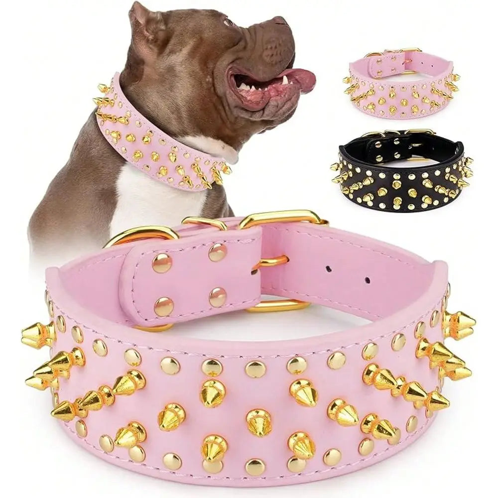 Adjustable Spiked PU Leather Dog Collar With Decorative Rivets