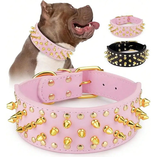 Adjustable Spiked PU Leather Dog Collar With Decorative Rivets
