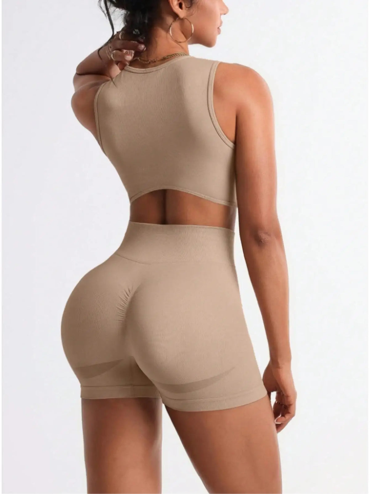 Womens Two Piece Gym Set Crop Tank And Biker Shorts