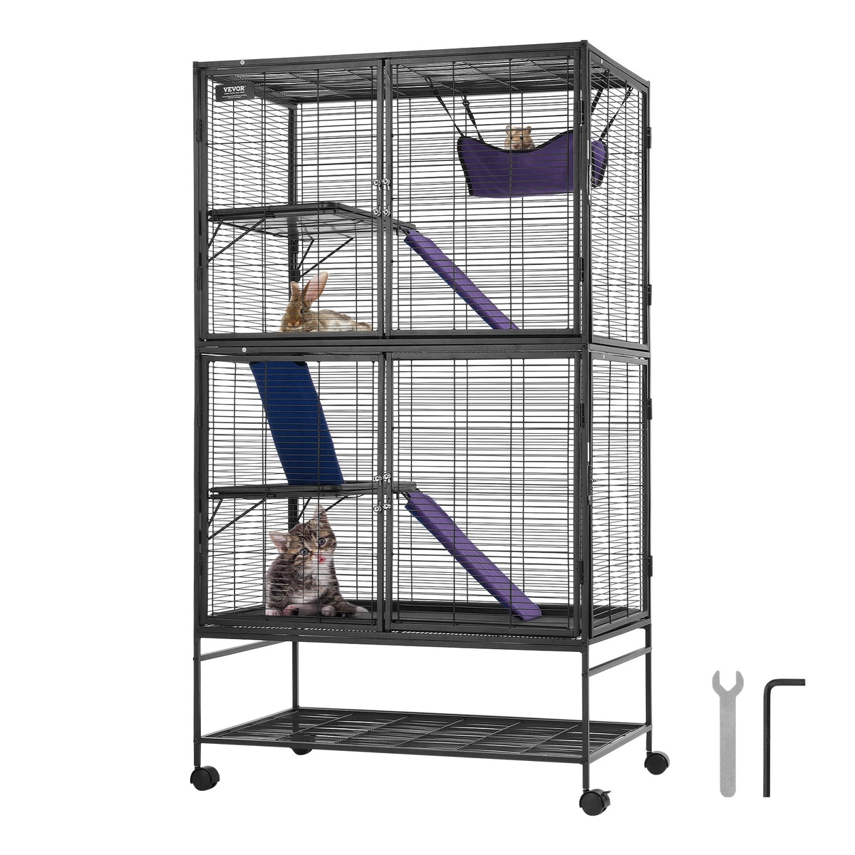 SucceBuy Four Tier Rolling Metal Spacious Indoor Cage