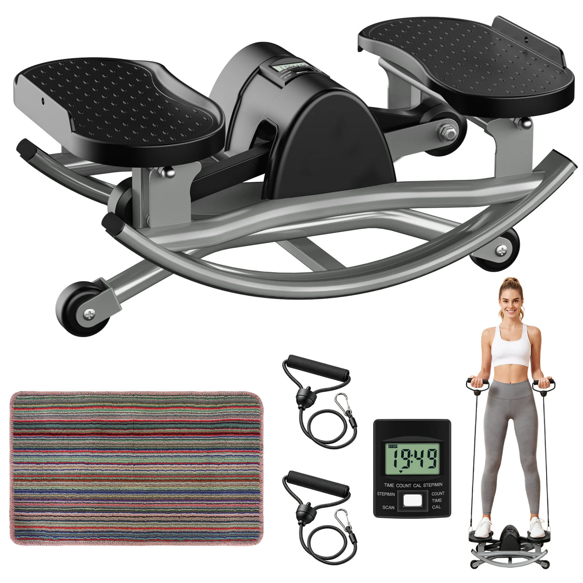 Digital Display Twisting Stepper Machine With Resistance Bands