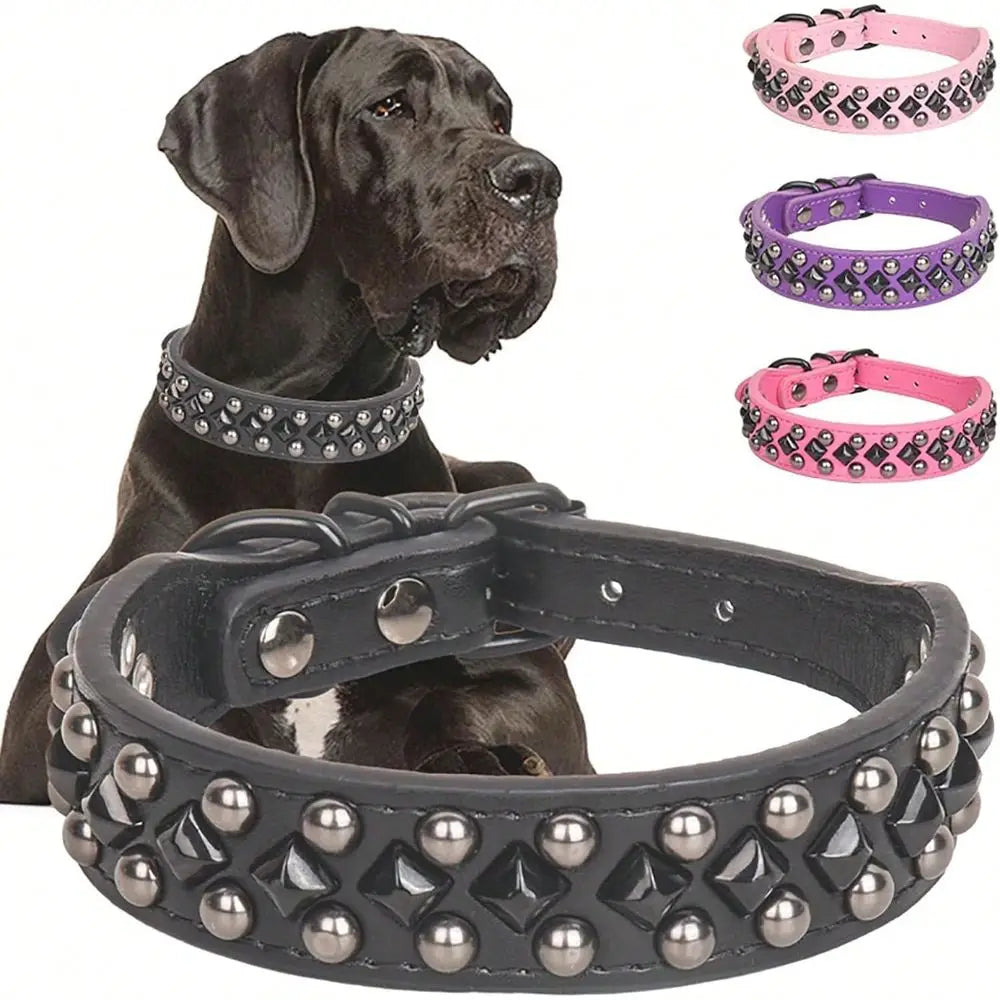 Soft PU Leather Studded Adjustable Dog Collar For Cat And Puppy