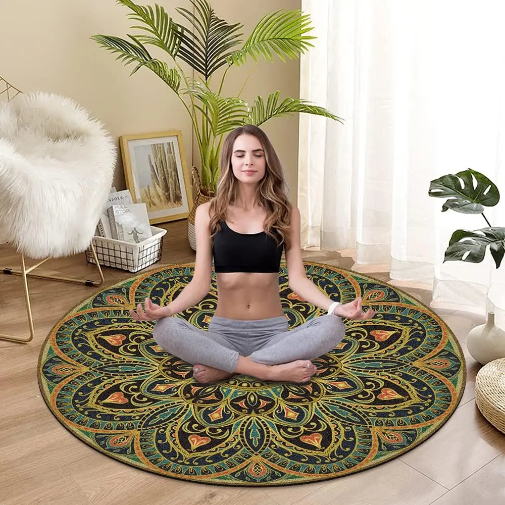 YTYIN Premium Round Yoga Mat Non Slip Extra Thick Exercise