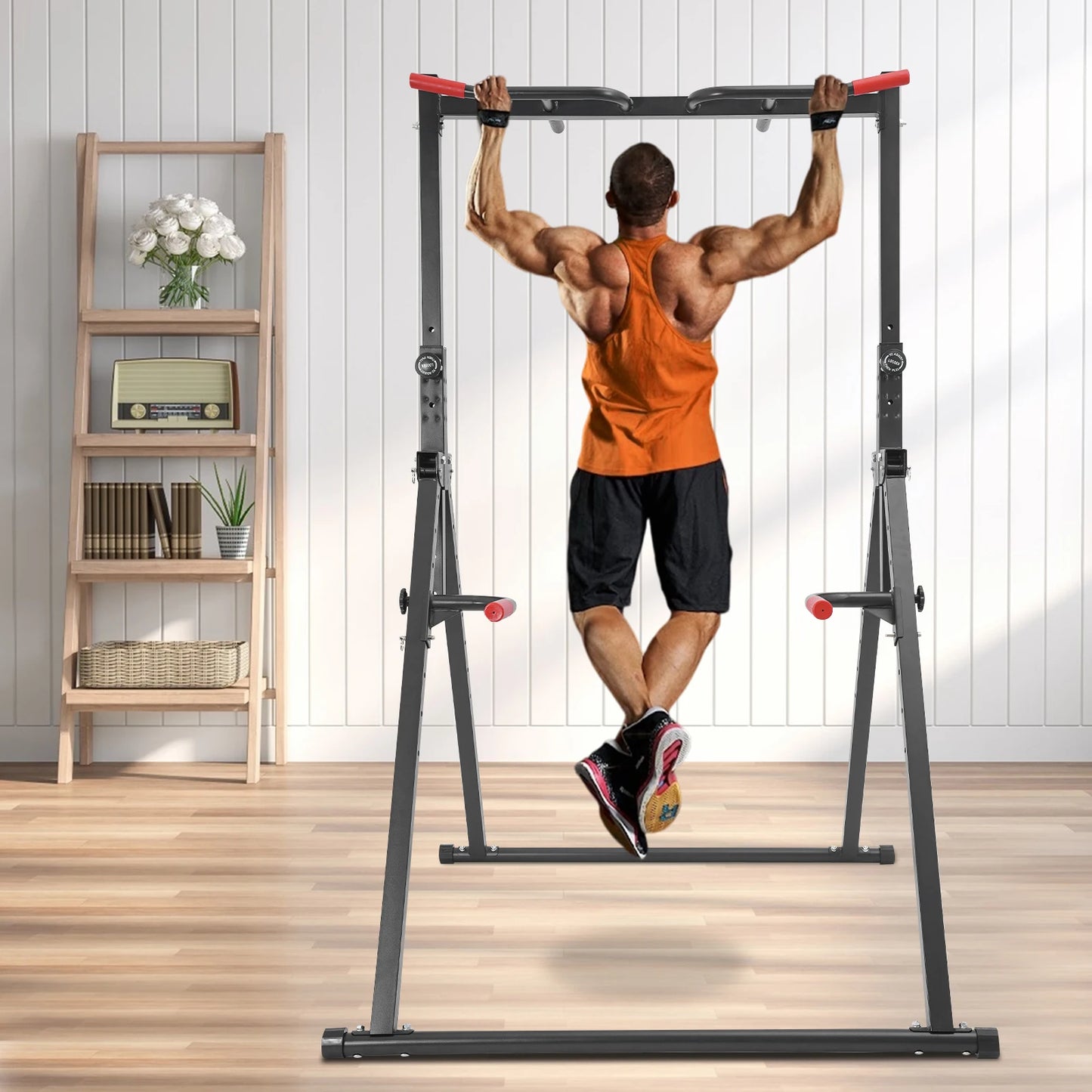 Foldable Power Tower Dip Station Height Adjustable Triangular Pull Up