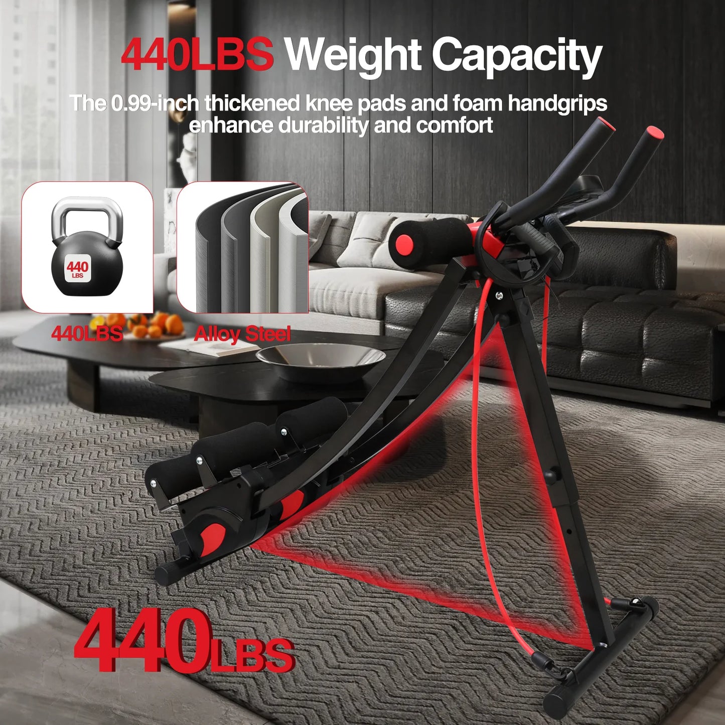 Foldable Abdominal Workout Machine With Adjustable Resistance Bands LCD Display