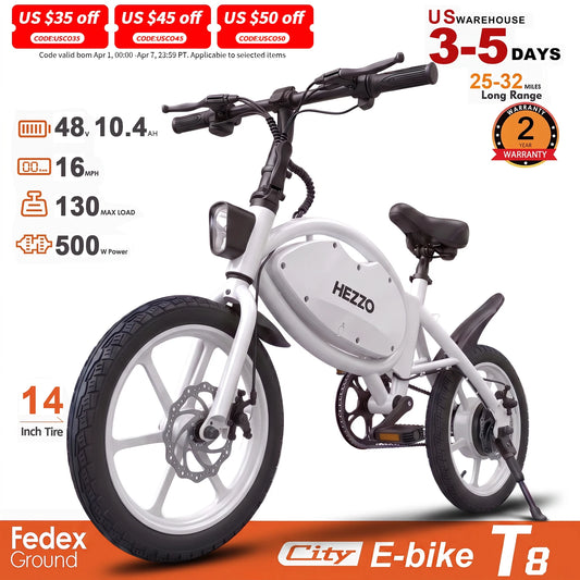 Hezzo T8 Pro Foldable Electric Bike With Dual Disc Brakes
